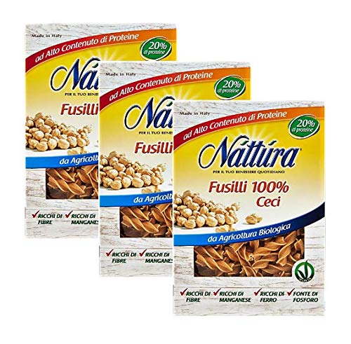 Nattura Fusilli de Chickpeas Organic Farming Vegan OK Rico en Proteínas, Fibras, Hierro, Manganeso y Fósforo - 3 x 250 Gram