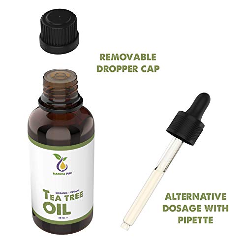 NATURA PUR Aceite Esencial de Arbol de Te 50ml - 100% orgánico y puro para cara y cuerpo - Tea Tree Oil para Tratamientos de Acné y Piel Grasa