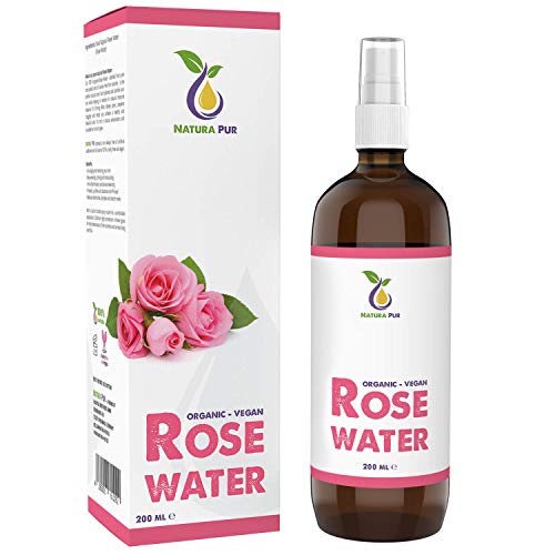 NATURA PUR Agua de Rosas Natural en Spray 200 ml - Hidrolato de Rosas Bío 100% Puro, Orgánico y Vegano - desmaquillante y tónico para piel y cara con imperfecciones, granos y acné