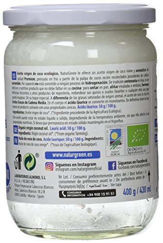 NaturGreen Aceite de coco Virgen Bio, Primera presión en frío - 400 gr.