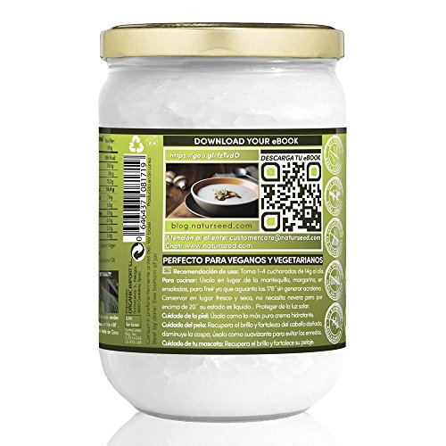 Naturseed - Aceite de coco Virgen Extra Orgánico - Para uso Estético, en Cocina y Masajes, 500 ml