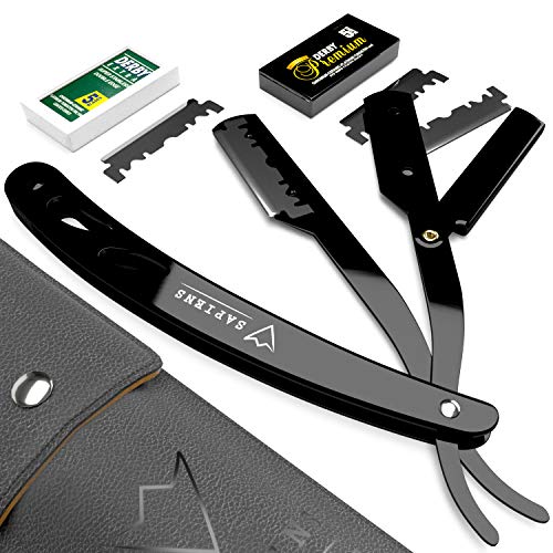 Navaja de Afeitar de Barbero y Peine Plantilla Guía de Sapiens - Kit de Afeitado y Cuidado de Contorno de Barba Hombre con 10 Cuchillas Derby (o sea 20 Hojas Simples)