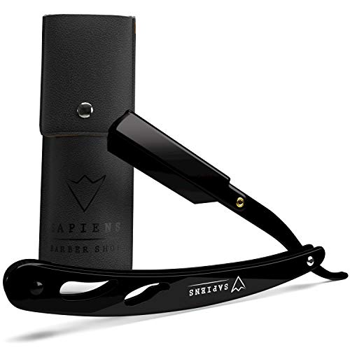 Navaja de Afeitar de Barbero y Peine Plantilla Guía de Sapiens - Kit de Afeitado y Cuidado de Contorno de Barba Hombre con 10 Cuchillas Derby (o sea 20 Hojas Simples)