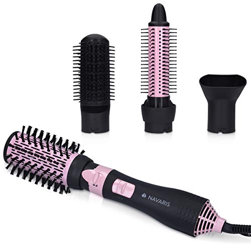 Navaris Cepillo moldeador eléctrico - Rizador de pelo con 4 accesorios - Cepillo de cerámica para peinar moldear y alisar pelo - Secador de cabello