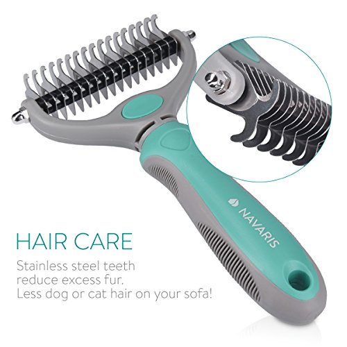 Navaris Cepillo para Capa Inferior de Pelo en Perros y Gatos - Peine Capa Interior de Pelaje Largo y Corto - Cepillo Corta-Nudos para Piel Sensible
