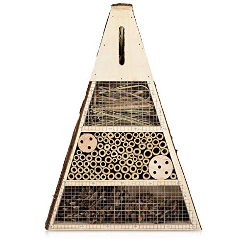 Navaris Hotel para Insectos Triangular de Madera - Observatorio de Insectos 28 x 8.5 x 40CM - Casa Natural Cubierta metálica y Gancho para bichos