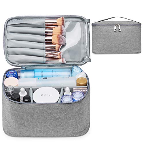 Neceser de maquillaje de viaje grande organizador de maquillaje para mujeres y niñas (grande, gris)