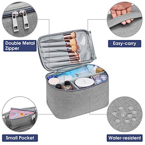 Neceser de maquillaje de viaje grande organizador de maquillaje para mujeres y niñas (grande, gris)