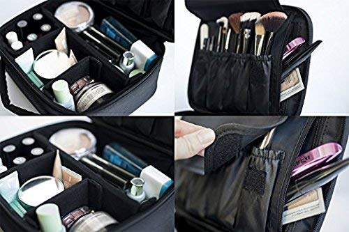 Neceseres de Maquillaje, Pulchram Bolsa de maquillaje para viaje impermeable Organizador de maquillaje con divisiones extraíbles Bolsas de aseo de cosmética Bolsas para mujer &Hombre (Negro 1)