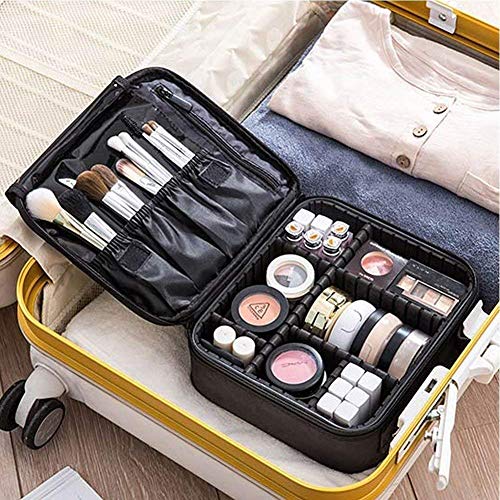 Neceseres de Maquillaje, Pulchram Bolsa de maquillaje para viaje impermeable Organizador de maquillaje con divisiones extraíbles Bolsas de aseo de cosmética Bolsas para mujer &Hombre (Negro 1)