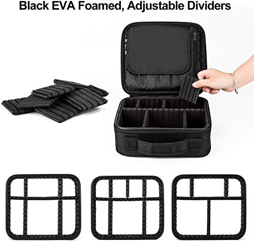 Neceseres de Maquillaje, Pulchram Bolsa de maquillaje para viaje impermeable Organizador de maquillaje con divisiones extraíbles Bolsas de aseo de cosmética Bolsas para mujer &Hombre (Negro 1)