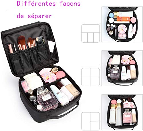 Neceseres de Maquillaje, Pulchram Bolsa de maquillaje para viaje impermeable Organizador de maquillaje con divisiones extraíbles Bolsas de aseo de cosmética Bolsas para mujer &Hombre (Negro 1)