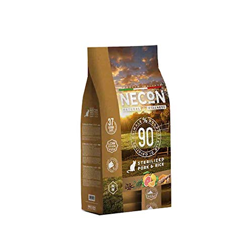 NECON Pet Food Natural Wellness Cerdo y arroz esterilizados 1.5kg, alimento para Gatos esterilizado, croquetas Bajas en Grano ricas en vitaminas, Calidad súper Premium