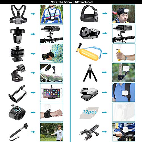 Neewer 53 en 1 Accesorios Kit Compatible con GoPro Hero 8/Hero 7 Black/Hero 6/Hero 5 Black/Hero(2018) Apeman DJI OSMO Action SJ6000 DBPOWER AKASO VicTsing Rollei Lightdow Campark
