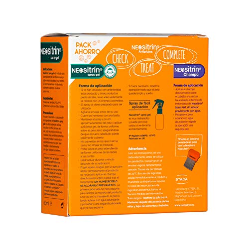 Neositrin Pack Champu (100ml) + Spray gel(60ml) para eliminar piojos y liendres en 1 minuto