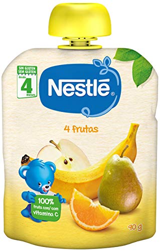 Nestlé Bolsita de puré de frutas, variedad 4 Frutas - Para bebés a partir de 4 meses - Paquete de 16 bolsitasx90g