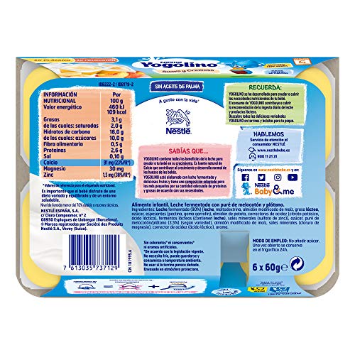 Nestlé iogolino Postre Lácteo Suave y Cremoso con Sabor Plátano y Melocotón a Partir de 6 Meses - Paquete de 6 x 60 g - Total: 360 g