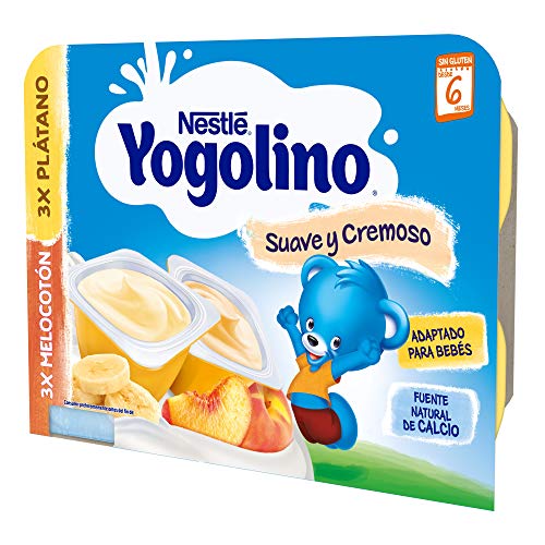 Nestlé iogolino Postre Lácteo Suave y Cremoso con Sabor Plátano y Melocotón a Partir de 6 Meses - Paquete de 6 x 60 g - Total: 360 g