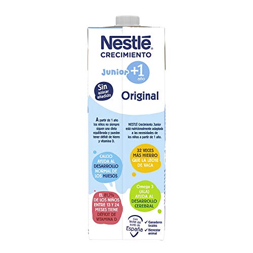 Nestlé Junior 1+ Original - Leche para niños a partir de 1 año - 6x1L, sin azúcar añadido ni aceite de palma