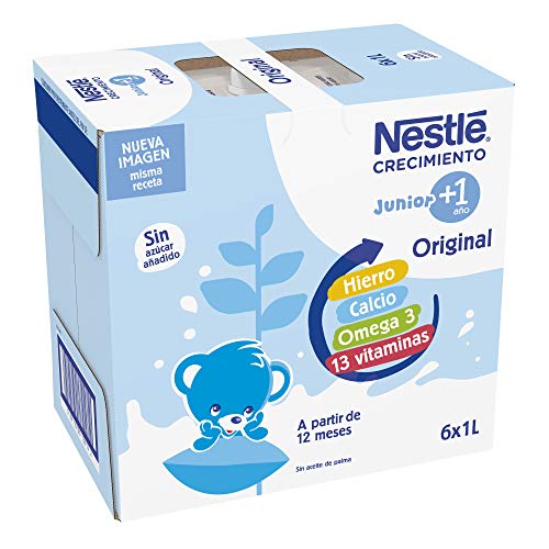 Nestlé Junior 1+ Original - Leche para niños a partir de 1 año - 6x1L, sin azúcar añadido ni aceite de palma
