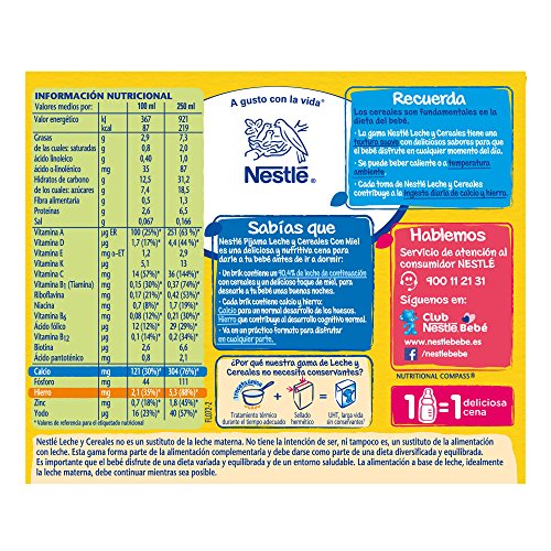 Nestlé Leche y Cereales con Miel Pijama - Paquete de 6x2 unidades de 250ml