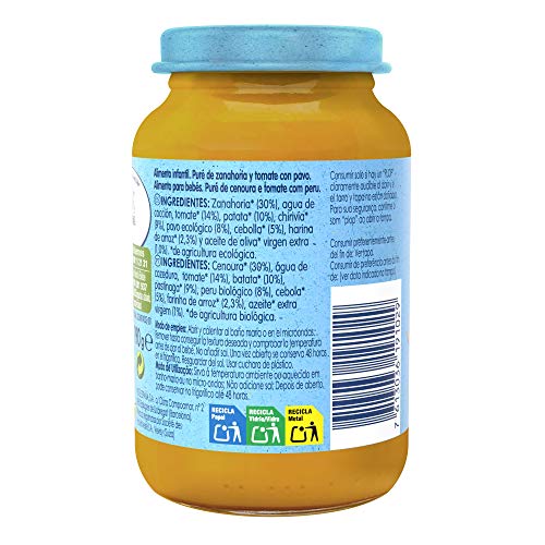 Nestlé Naturnes Bio Puré Zanahoria, Tomate Y Pavo Tarrito Para Bebés Desde 6 Meses - Pack de 12 tarritos 190g