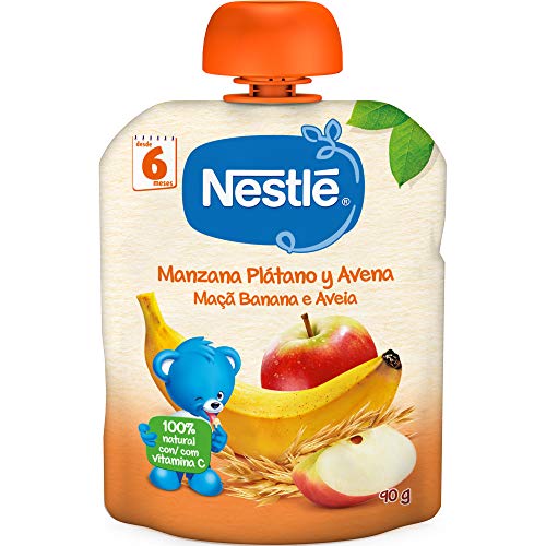 Nestlé Naturnes - Bolsitas de Manzana, Plátano y Avena - A Partir de 6 Meses - Pack de 8 x 90 g