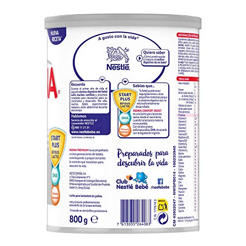 Nestlé NIDINA CONFORT DIGEST 1 - Leche para lactantes en polvo - Fórmula Para bebés -Desde el primer día - 800g