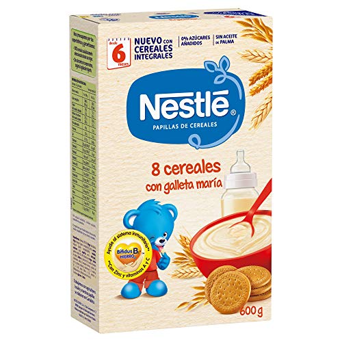 Nestlé Papilla 8 cereales con galleta María - Alimento Para bebés - Paquete de 6x600 g - Total: 3.6kg
