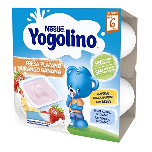 Nestlé Yogolino Fresa Plátano Sin Azúcar Añadido, A Partir De Los 8 Meses  - Pack 6 tarrinas  4x100g