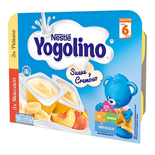 Nestlé Yogolino Postre lácteo Suave y Cremoso, 3 tarrinas de Plátano y 3 tarrinas de Melocotón - Para bebés a partir de 6 meses, 8 x 6 x 60g