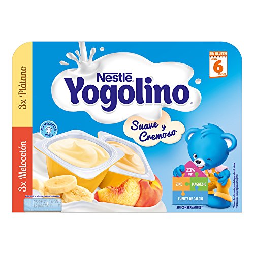 Nestlé Yogolino Postre lácteo Suave y Cremoso, 3 tarrinas de Plátano y 3 tarrinas de Melocotón - Para bebés a partir de 6 meses, 8 x 6 x 60g