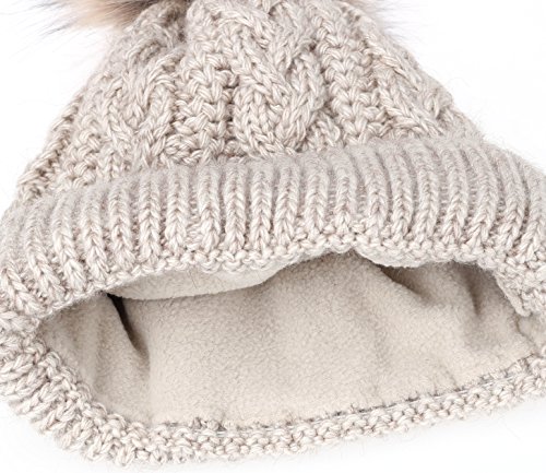 Neverless - Gorro de punto para mujer, forrado con pompón de piel sintética, gorro de invierno Crema de jule. Talla única
