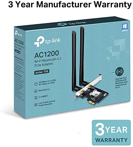 [New] TP-Link: Tarjeta de Red WiFi AC1200 + Bluetooth 4.2, Gigabit Tarjeta PC WiFi, chipset Inter AC7265 con 2 Antenas Desmontables de Alta Ganancia 5dbi, Win 10/8.1/8/7 (Archer T5E)