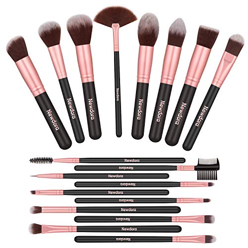 Newdora Set de Brochas de Maquillaje Profesional, 18 PCS Juegos de Pinceles de Maquillaje Profesional, para Cosmética Facial y Ocular, Fundación, Sombras de ojos, Polvo de Cejas, Suave.