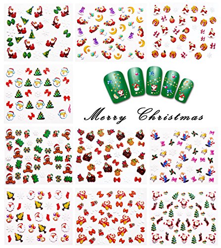 Nicedeco Navidad 50 Hojas ( Más de 1500pcs ) 3D Nail Art Stickers Calcomanías para Navidad y Año Nuevo Tema Nail Art Decoration