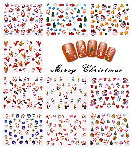 Nicedeco Navidad 50 Hojas ( Más de 1500pcs ) 3D Nail Art Stickers Calcomanías para Navidad y Año Nuevo Tema Nail Art Decoration