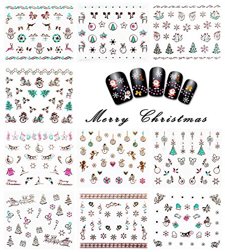 Nicedeco Navidad 50 Hojas ( Más de 1500pcs ) 3D Nail Art Stickers Calcomanías para Navidad y Año Nuevo Tema Nail Art Decoration