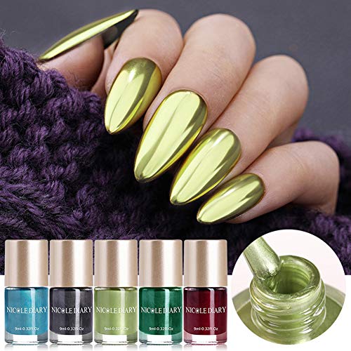 NICOLE DIARY 5 botellas de esmalte de uñas metálico efecto espejo laca Colorido esmalte de uñas de metal brillante esmalte de manicura (5 colores)