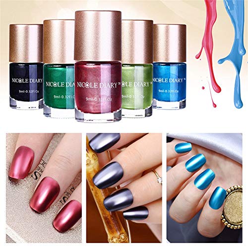 NICOLE DIARY 5 botellas de esmalte de uñas metálico efecto espejo laca Colorido esmalte de uñas de metal brillante esmalte de manicura (5 colores)