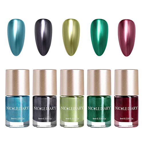 NICOLE DIARY 5 botellas de esmalte de uñas metálico efecto espejo laca Colorido esmalte de uñas de metal brillante esmalte de manicura (5 colores)
