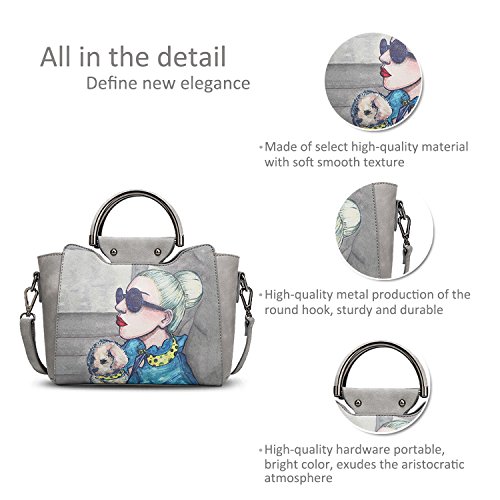 NICOLE&DORIS Elegante Tote Bolsos de Mano para Mujer Monederos Bolso Crossbody Mujer Bolso de Bandolera Bolsa PU Gris