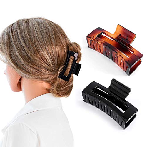 Nicute - Juego de pinzas para el pelo rectangulares de color negro y marrón (2 unidades)