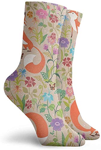 Nifdhkw Calcetines de vestir para hombres y mujeres, calcetines deportivos para correr, calcetines de compresión para correr, viajes, ciclismo, embarazadas, enfermera, vuelo, zorros de flores