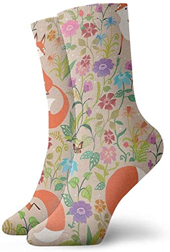Nifdhkw Calcetines de vestir para hombres y mujeres, calcetines deportivos para correr, calcetines de compresión para correr, viajes, ciclismo, embarazadas, enfermera, vuelo, zorros de flores