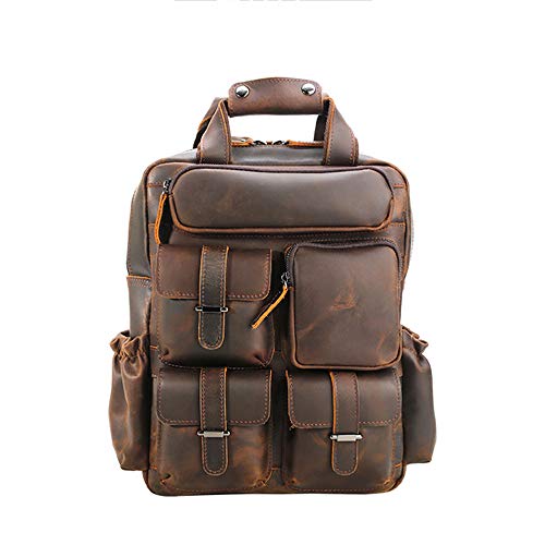 NINI Morral de Cuero, Multi-Bolsillo portátil Empresas Grandes Capacidad Viajar Mochila Casual