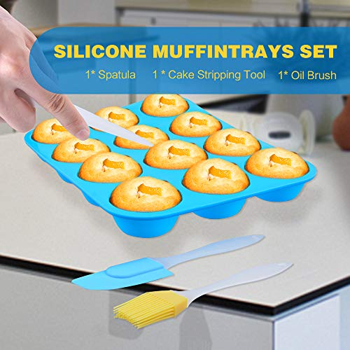 Ninonly 2 Piezas Bandeja para Magdalenas Molde de Silicona Grande para 12 Magdalenas Bandejas para Hornear Muffin con Recubrimiento Antiadherente para Muffins, Cupcake, Brownie, Budín