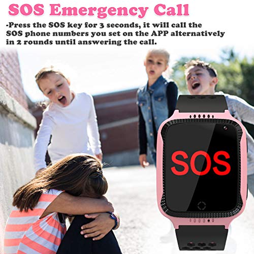 Niños Inteligente Relojes,GPS Tracker para Niños con cámara de Podómetro con Pantalla Táctil Llamadas SIM Anti-perdida SOS para Niñas Regalos de Cumpleaños (Rosa)