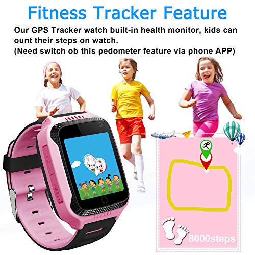 Niños Inteligente Relojes,GPS Tracker para Niños con cámara de Podómetro con Pantalla Táctil Llamadas SIM Anti-perdida SOS para Niñas Regalos de Cumpleaños (Rosa)