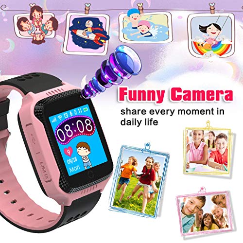 Niños Inteligente Relojes,GPS Tracker para Niños con cámara de Podómetro con Pantalla Táctil Llamadas SIM Anti-perdida SOS para Niñas Regalos de Cumpleaños (Rosa)